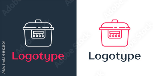 Logotype line Slow cooker icon isolated on white background. Electric pan. Logo design template element. Vector.