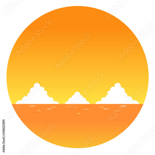 夕焼けの海の丸フレーム