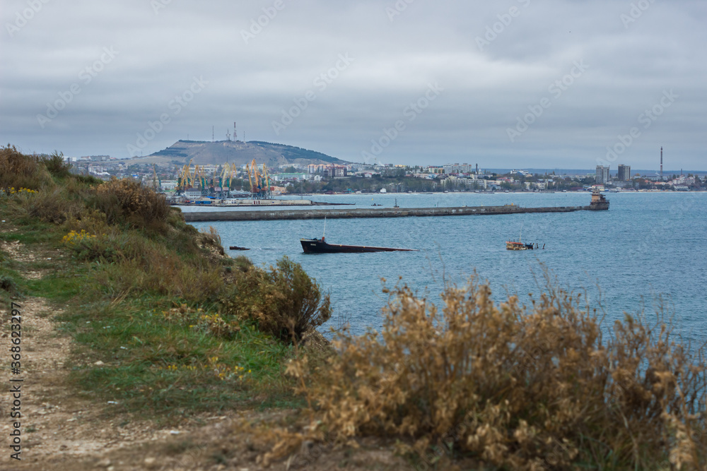 Shipwreck in Feodosia Bay, Eastern Crimea.