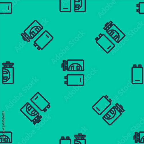 Blue line Crematorium icon isolated seamless pattern on green background. Vector.