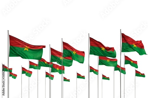 pretty feast flag 3d illustration. - many Burkina Faso flags in a row isolated on white with free place for text