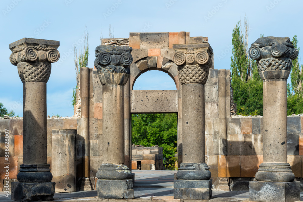 7th century Zvarnots ruins, Zwartnots temple or St Gregory Cathedral, Yerevan, Armavir Province, Armenia