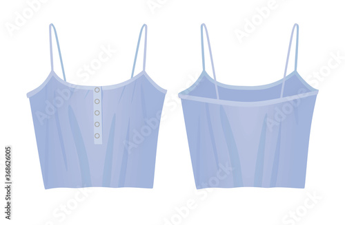 Blue crop sleeveless t shirt. vector illustration