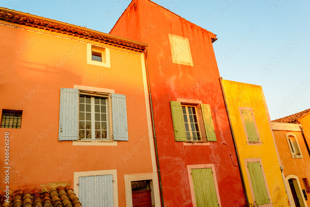 Famous ochre colored Roussillion village in Provence countryside, France