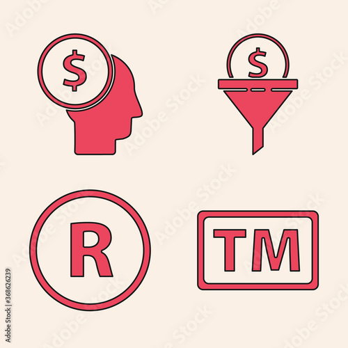 Set Trademark, Business man planning mind, Lead management and Registered Trademark icon. Vector.
