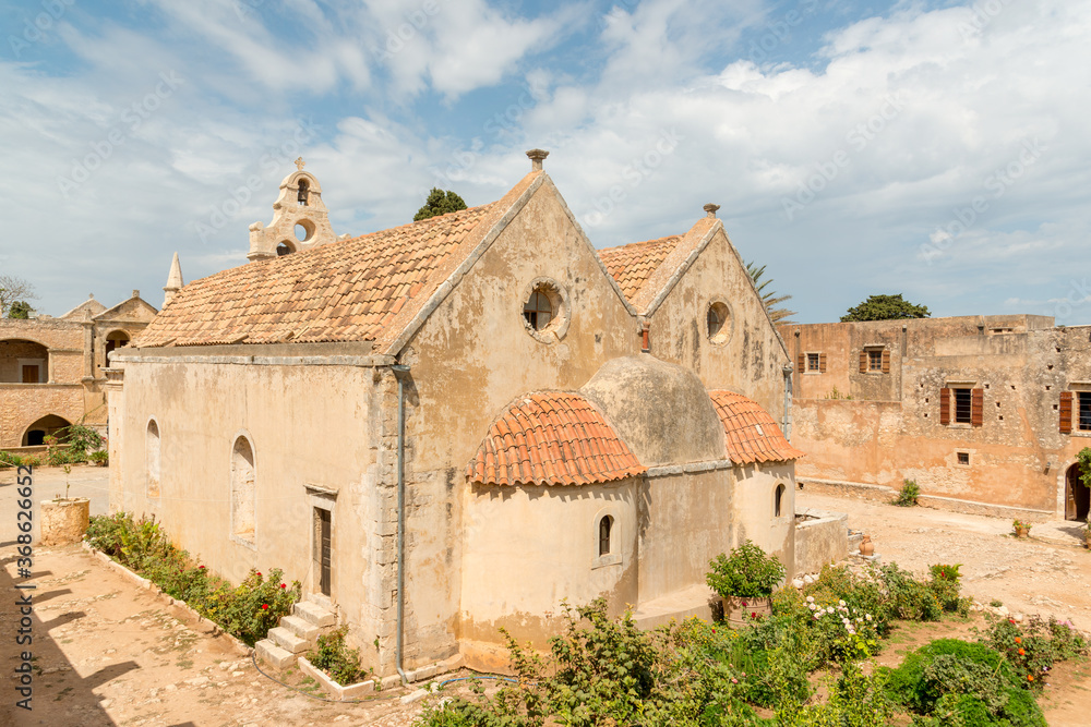 Historic medieval Greek Orthodox Arkadi monastery famous for Cretan Resistance, Crete, Greece