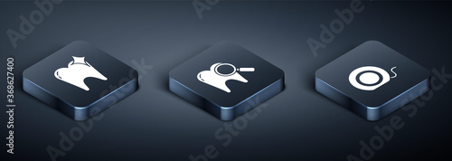 Set Isometric Tooth whitening concept, Dental floss and Dental search icon. Vector.