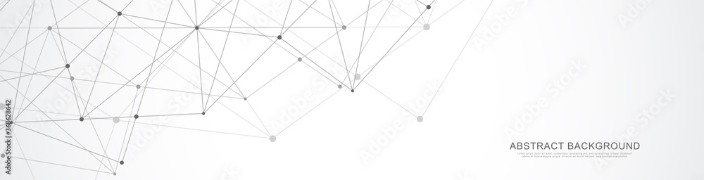 Website header or banner design with abstract geometric background and connecting dots and lines. Global network connection. Digital technology with plexus background and space for your text. Website header or banner design with abstract geometric background and connecting dots and lines. Global network connection. Digital technology with plexus background and space for your text.