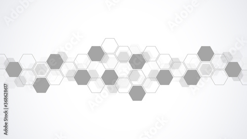 Abstract background with geometric shapes and hexagon pattern. Vector illustration for medicine, technology or science design.