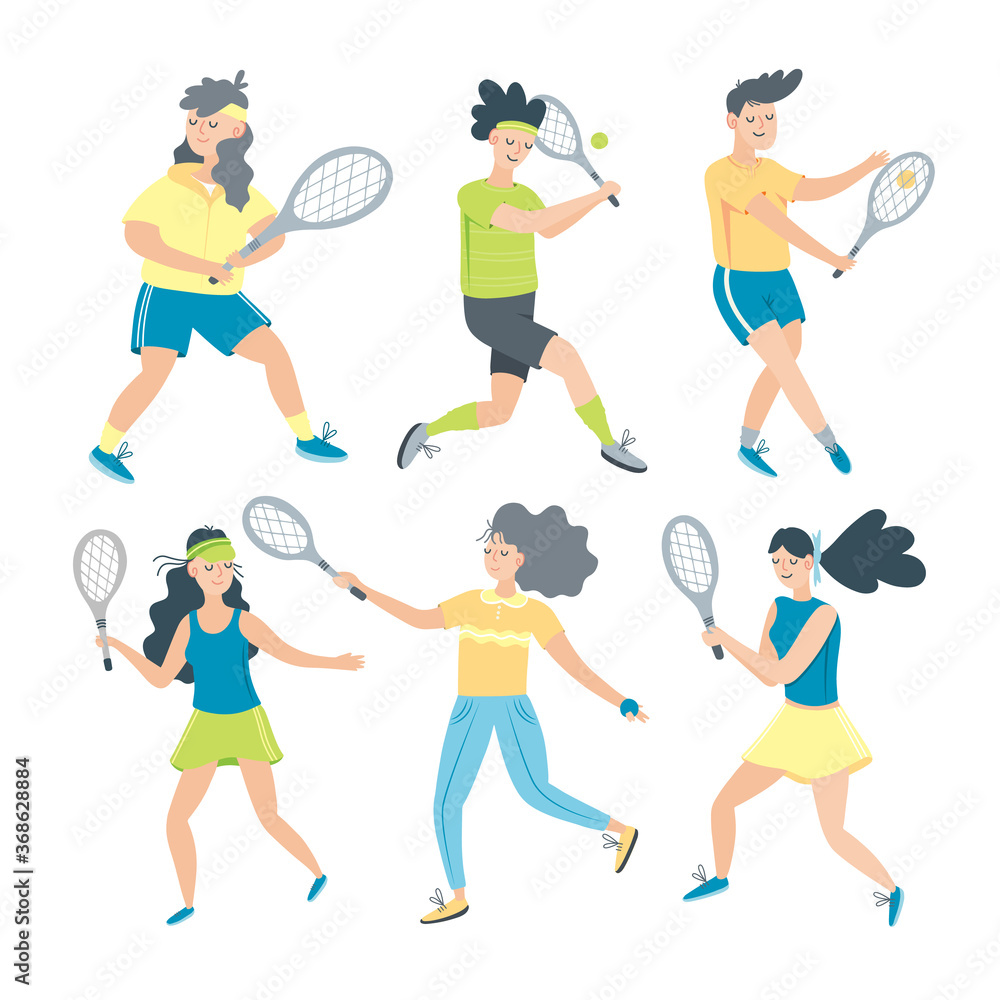 Set of men and women playing tennis. Sportsmen and sportswomen Set of men and women playing tennis. Sportsmen and sportswomen