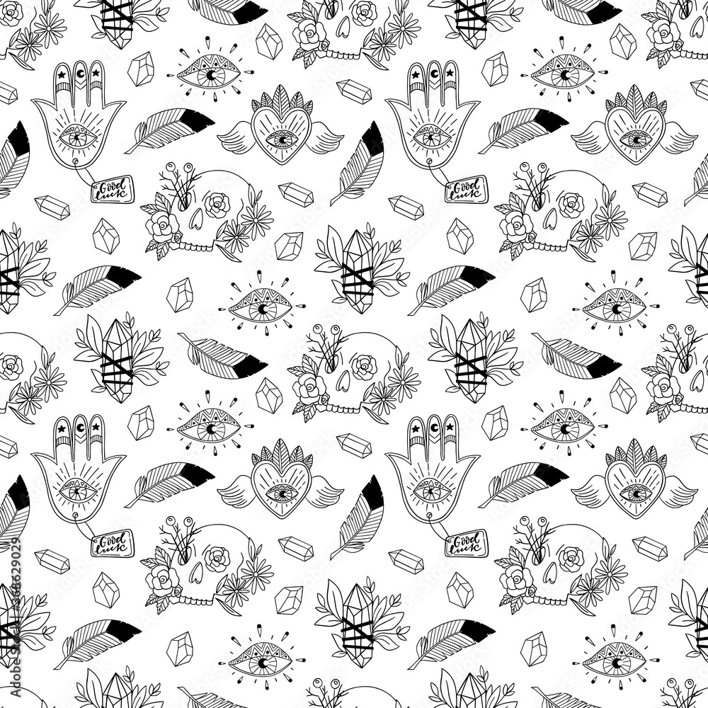 Seamless pattern with magic and witchcraft elements Seamless pattern with magic and witchcraft elements