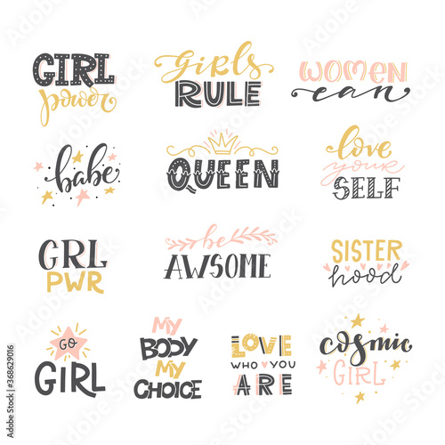 Feminism quotes and woman motivational slogans, girl power