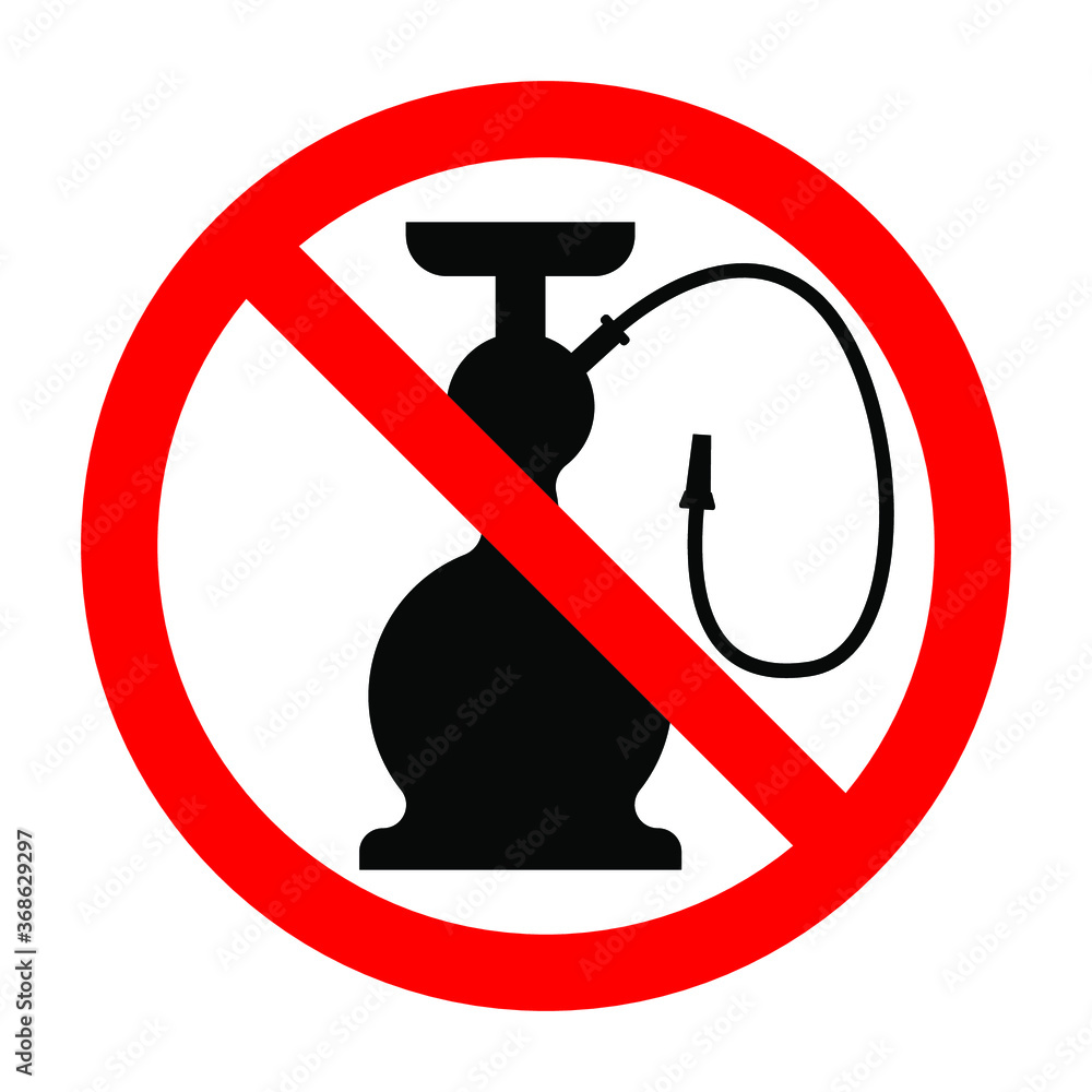 Red prohibition sign black hookah on a white background, vector Red prohibition sign black hookah on a white background, vector
