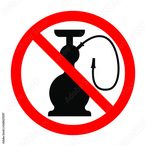 Red prohibition sign black hookah on a white background, vector