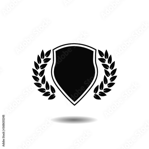 Badge and logo of an empty royal shield with a laurel wreath with shadow