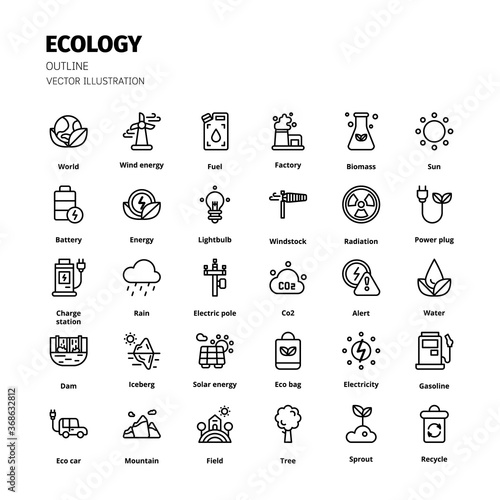 Ecology concept icon set. Ecology outline icon set. Icon for website, application, print, poster design, etc.