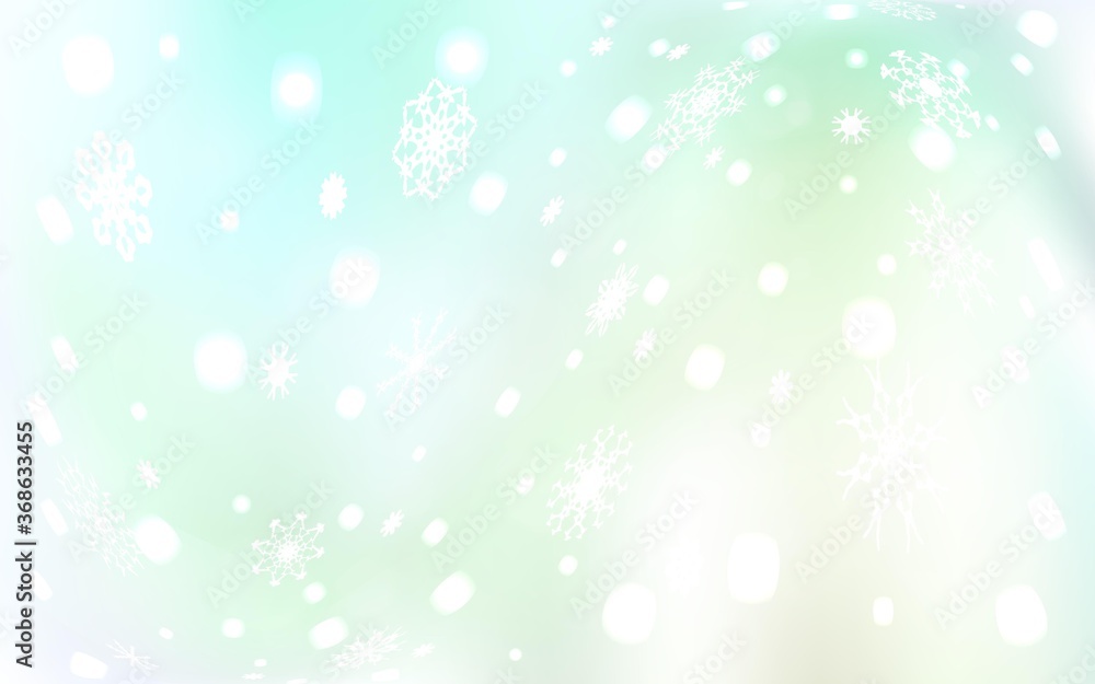 Light Green vector background with xmas snowflakes. Decorative shining illustration with snow on abstract template. The pattern can be used for new year leaflets. Light Green vector background with xmas snowflakes. Decorative shining illustration with snow on abstract template. The pattern can be used for new year leaflets.