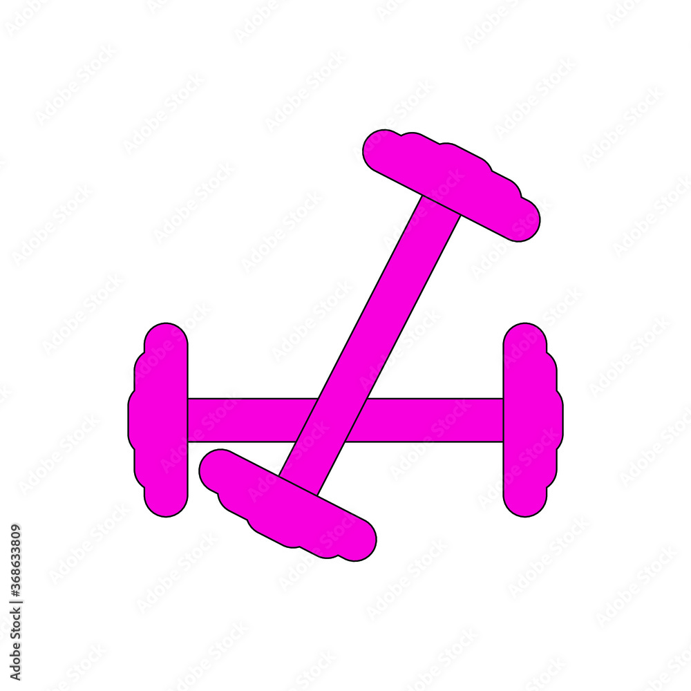 Two dumbbells of pink color on a white background, a symbol of sport and health, vector Two dumbbells of pink color on a white background, a symbol of sport and health, vector