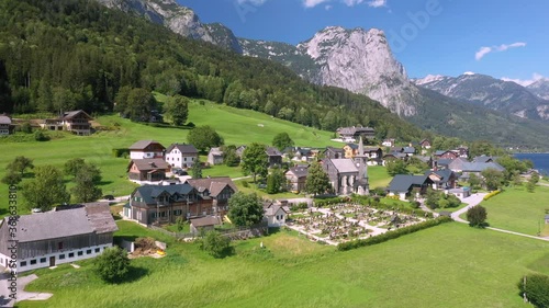 Old Church with Cemetery by the famous Lake Grundlsee, Ausseerland, Salzkammergut, Austria
