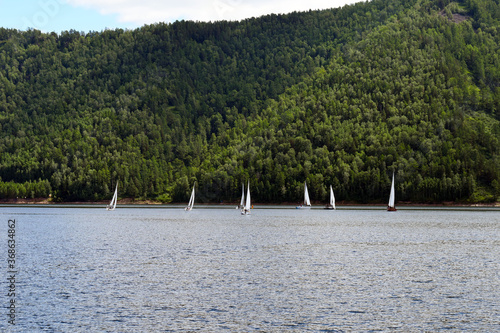 Sailing regatta on the background of the sea and beautiful nature.