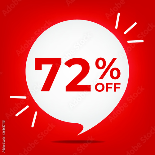 72% off. Banner with seventy-two percent discount. White bubble on a red background vector.