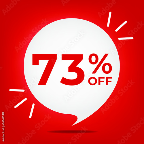 73% off. Banner with seventy-three percent discount. White bubble on a red background vector.