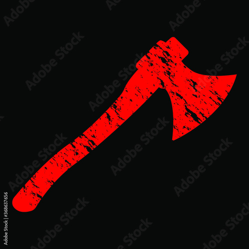 Old shabby red ax on a black background, vector