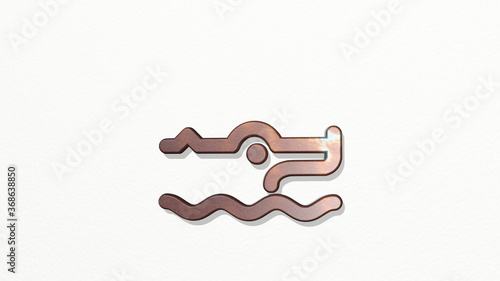 Fotografie reptile crocodile water made by 3D illustration of a shiny metallic sculpture on a wall with light background