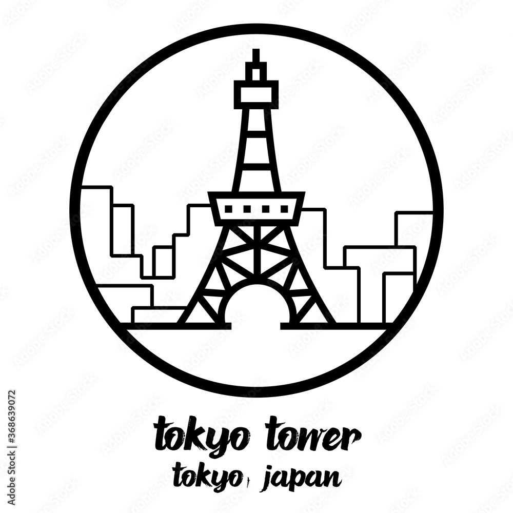 Circle icon line tokyo tower. vector illustration Circle icon line tokyo tower. vector illustration