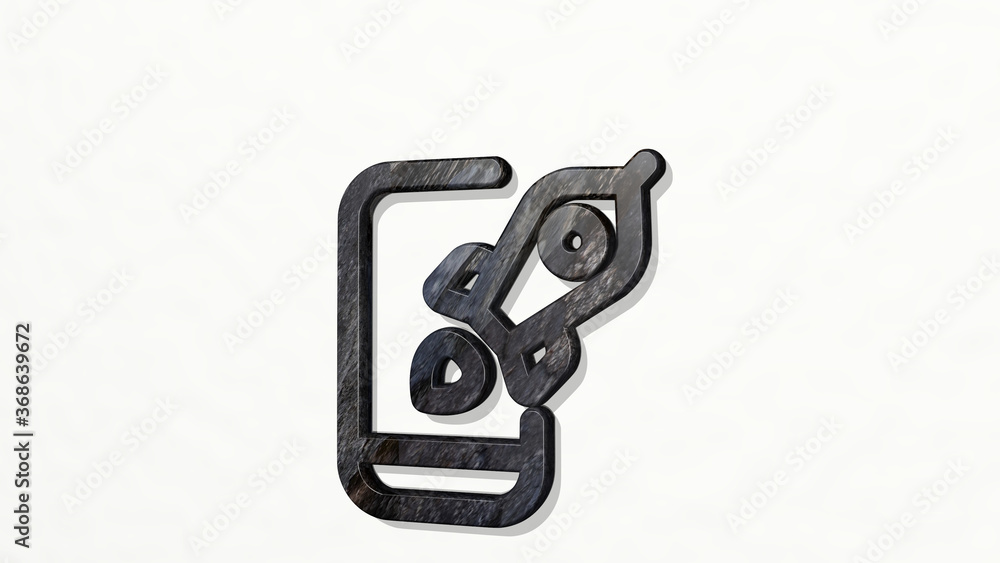 mobile launch made by 3D illustration of a shiny metallic sculpture on a wall with light background. icon and design mobile launch made by 3D illustration of a shiny metallic sculpture on a wall with light background. icon and design
