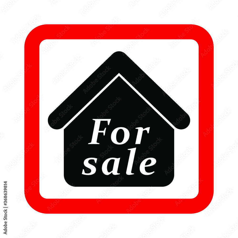 For sale black house on a white background square red sign, vector