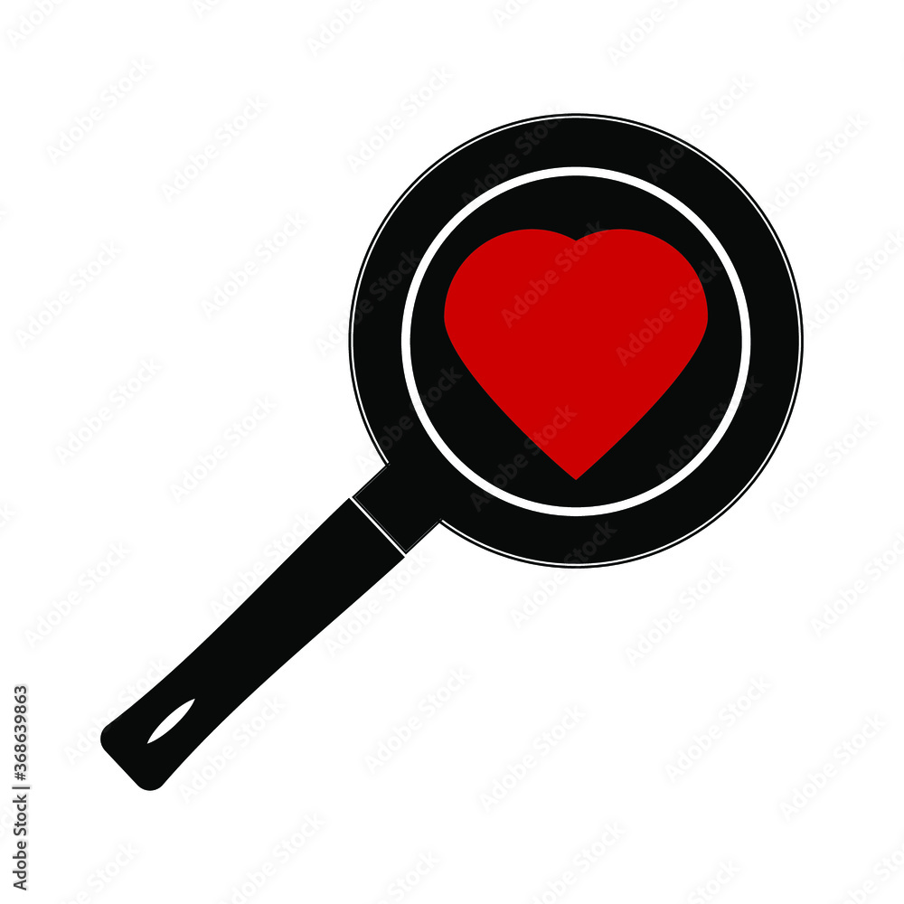 Frying pan and red heart on a white background, vector Frying pan and red heart on a white background, vector