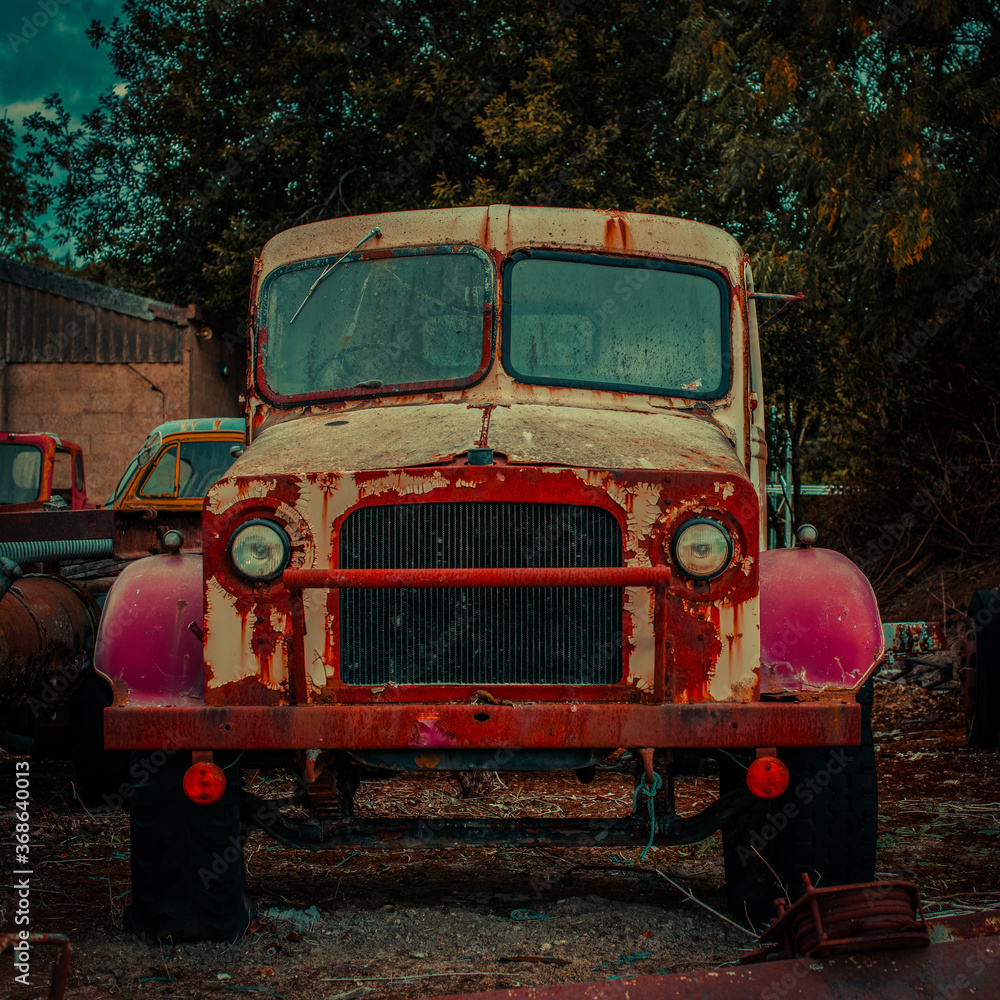 Abandoned Old Rusted Pickup Truck .