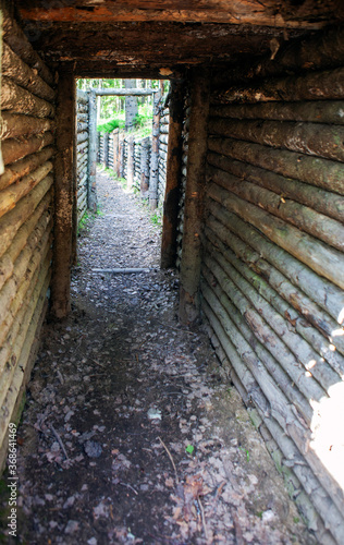 Full profile trenches. Memorial and historical region Kuuterselkä 1944 Lebyazhye settlement. Vyborg district. Leningrad region. Russia