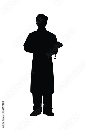 Pastor with christian cross and bible silhouette vector