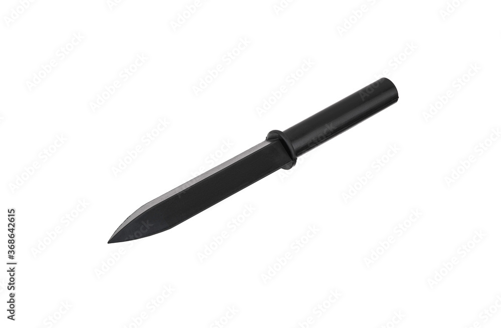 Black rubber dummy knife isolate on a white background. Dummy weapons for training in self-defense. Black rubber dummy knife isolate on a white background. Dummy weapons for training in self-defense.