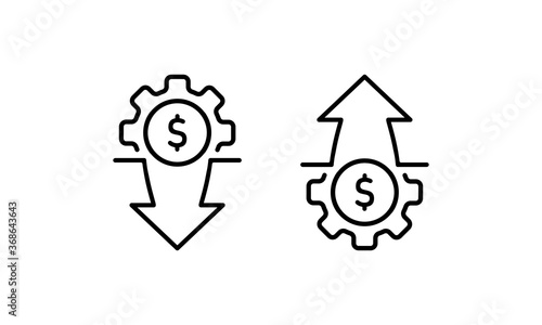 Costs optimization and production efficiency, cost management icon. Reduce, decrease price. Inflation sign. Vector on isolated white background. EPS 10