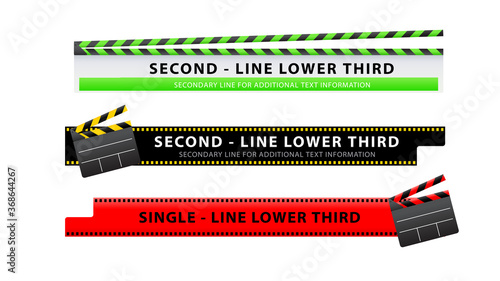 Vector  lower third or television news bar design template with clapperboard and movie film theme isolated on white background