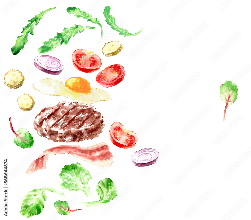 Hand drawn watercolor fast food illustration Hand drawn watercolor fast food illustration