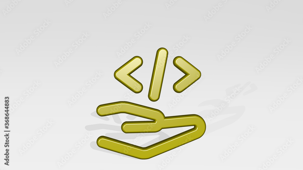 PROGRAMMING HOLD CODE stand with shadow. 3D illustration of metallic sculpture over a white background with mild texture. computer and coding PROGRAMMING HOLD CODE stand with shadow. 3D illustration of metallic sculpture over a white background with mild texture. computer and coding