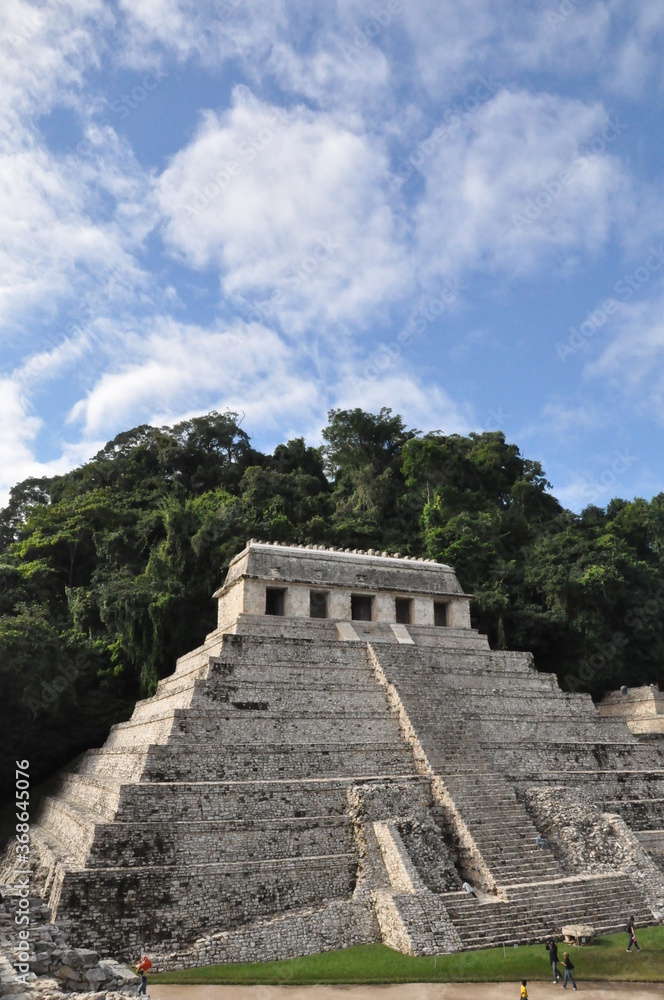 Pyramid Maya Temple of the sun, Palenque archaeological site, Mexico

