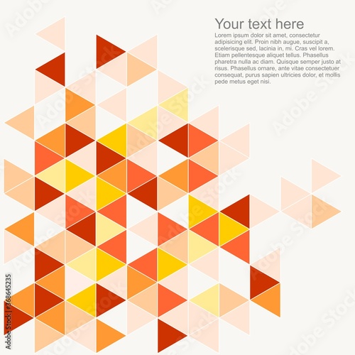 Pastel colorful vector background illustration with empty space for text. Grey, orange, pink, brown and red triangle geometric mosaic card document template.