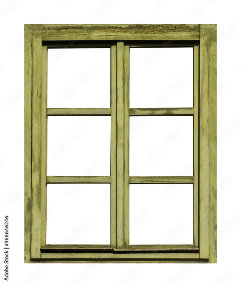 Old green wooden window on white background Old green wooden window on white background
