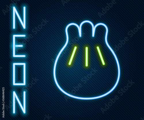 Glowing neon line Khinkali on cutting board icon isolated on black background. Traditional georgian dumpling. Colorful outline concept. Vector Illustration.