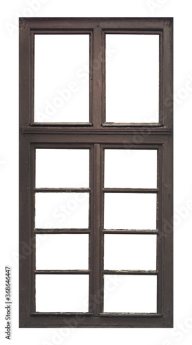 Vintage brown wooden window on white background