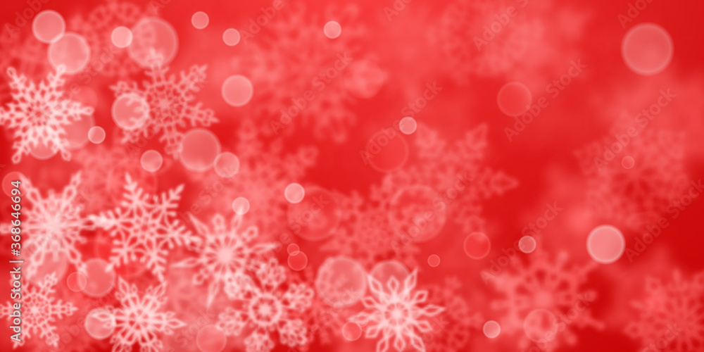 Christmas background of blurry snowflakes in red colors Christmas background of blurry snowflakes in red colors