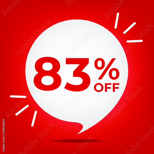 83% off. Banner with eighty-three percent discount. White bubble on a red background vector.