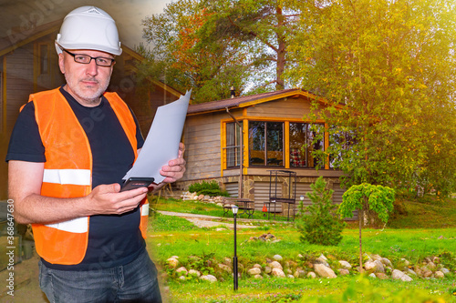 Builder on the background o...