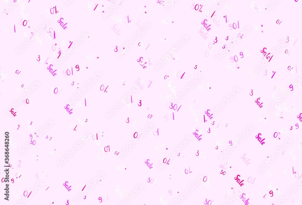 Light Purple, Pink vector background with symbols of 30, 50, 90 % sales.