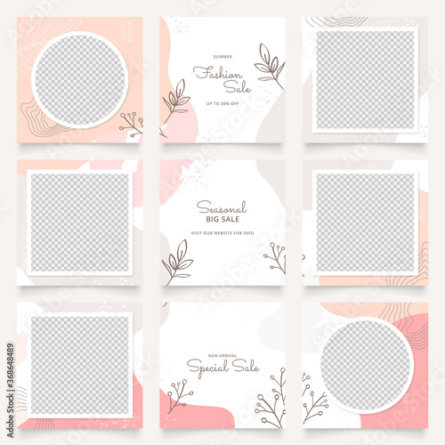 social media template banner fashion sale promotion. fully editable instagram and facebook square post frame puzzle organic sale poster. pink red beige vector background